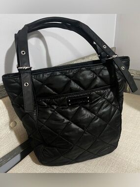 Vera Bradley Black Quilted Tote Bag with Front Plaque NWOT